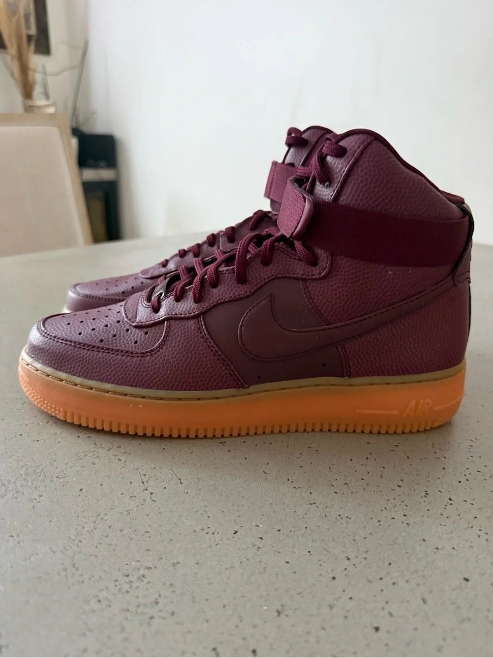 Nike Men’s High-Top Sneakers in Burgundy with Gum Sole